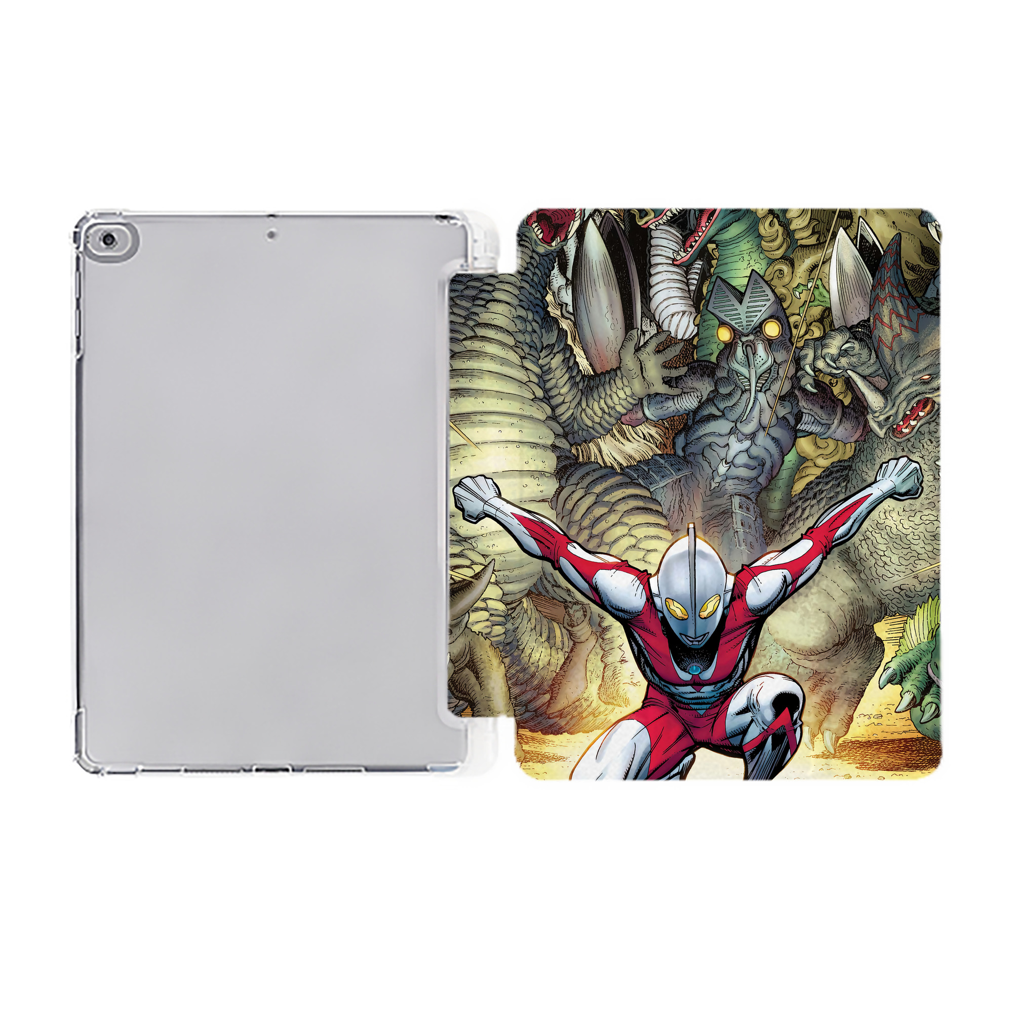 （画像用） ウルトラマン Ultraman IPad ケース ペン収納付き 三つ折りスタンド PUレザー×シリコン 対応機種9.5/10.5/10.9インチ